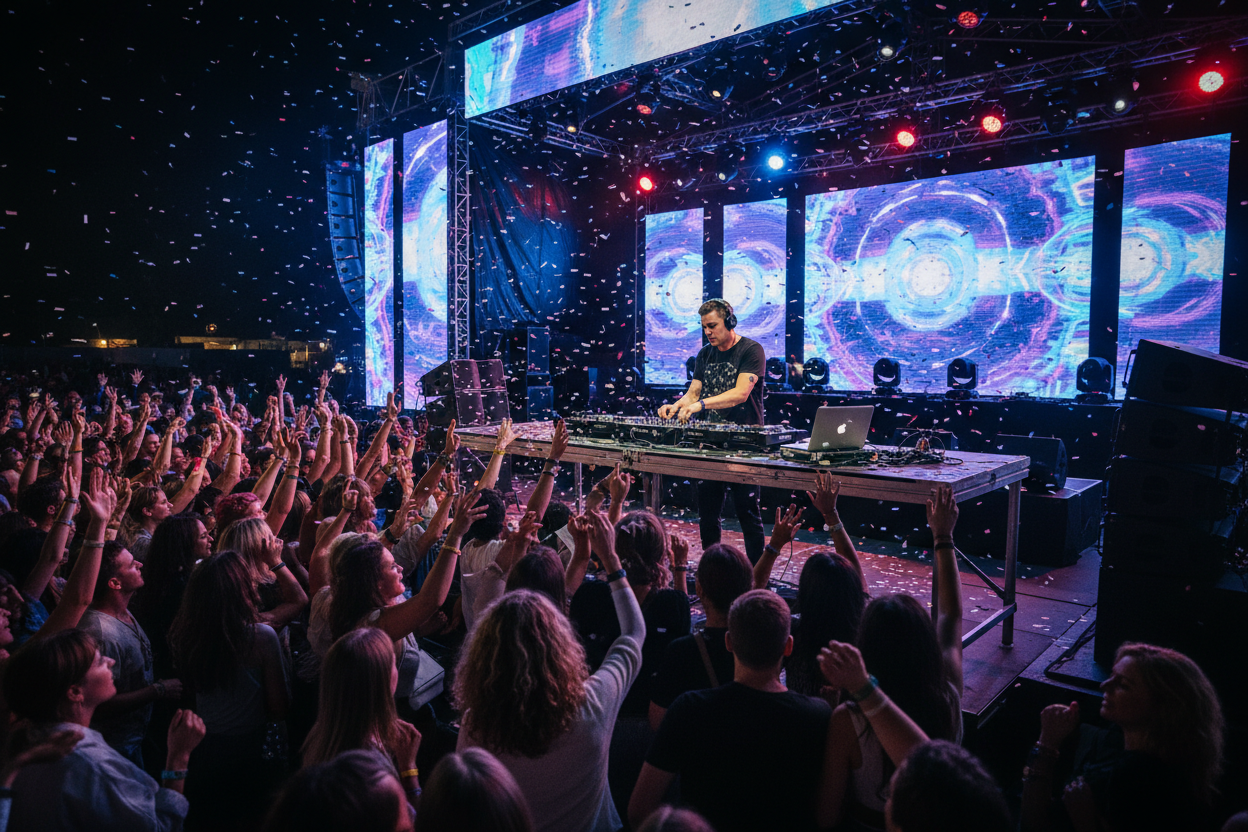DJ mit Publikum im Vordergrund